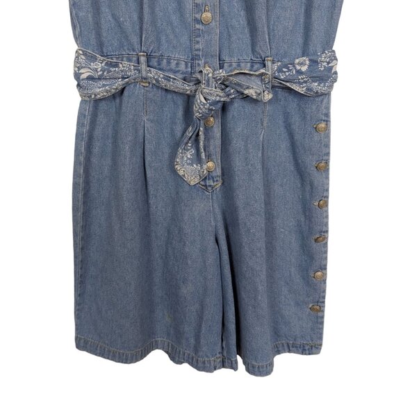 Gloria Vanderbilt Vintage Sleeveless belt elastic waist denim romper‎ jumpsuit S - Picture 7 of 15
